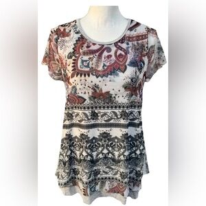 Sundance Creative Burnout Paisley Striped Short Sleeves Top Size Medium